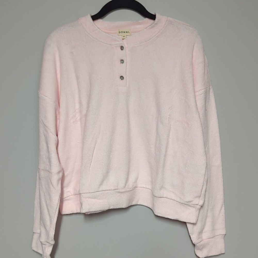 DONNI. Light Pink Pullover Henley Sweatshirt